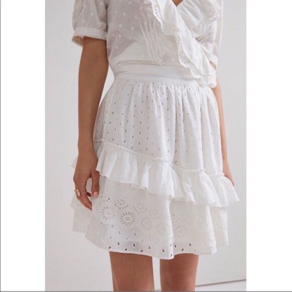 NEW Anthropologie Forever That Girl Eyelet Lace Mini Skirt White Large - Picture 1 of 10